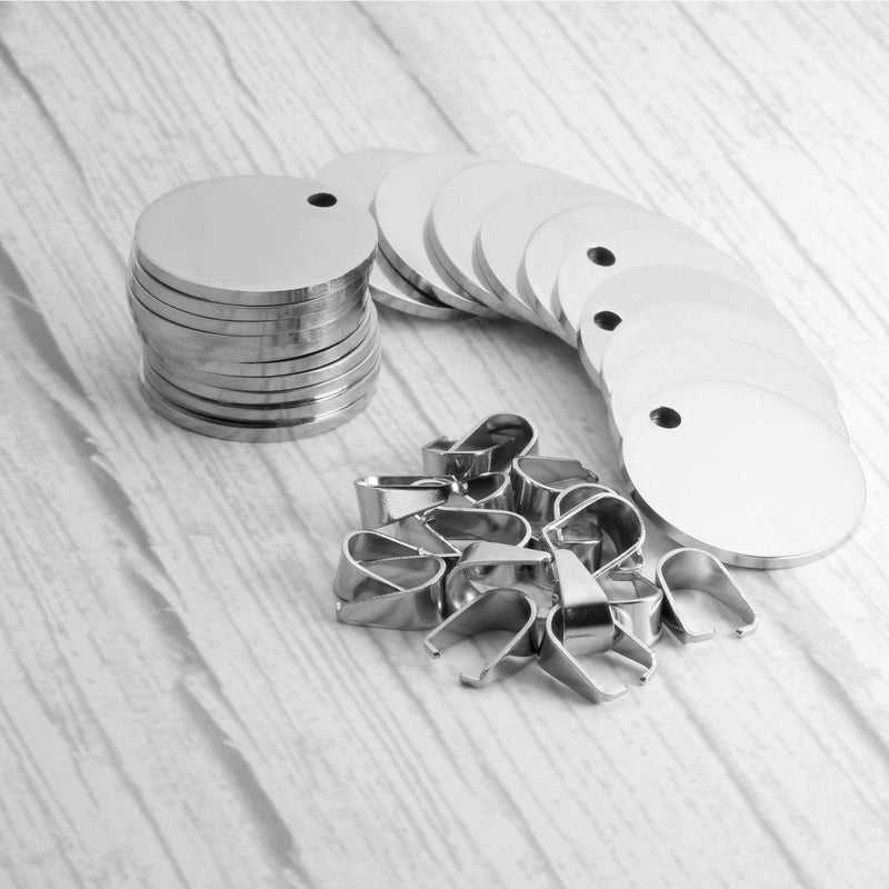 TSJ-STORE Stamping Blanks Silver Round Metal Charms 20 Pcs Stainless Steel Blank Stamping Tags with Hole 1 Inch (25mm) Pendants for Necklace Bracelet Pet ID Name Tags DIY Handicrafts - Image 2